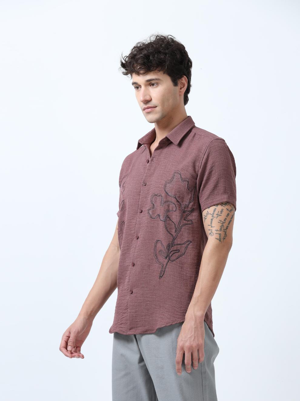 Brown Decorative Art Embroidered Shirt