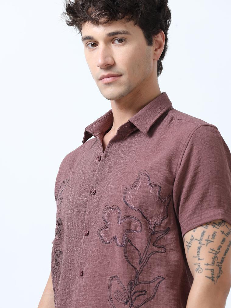 Brown Decorative Art Embroidered Shirt