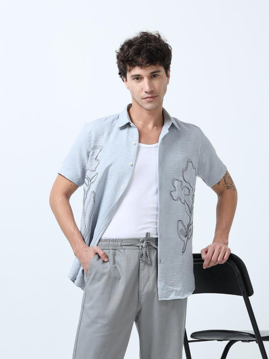 Grey Decorative Art Embroidered Shirt