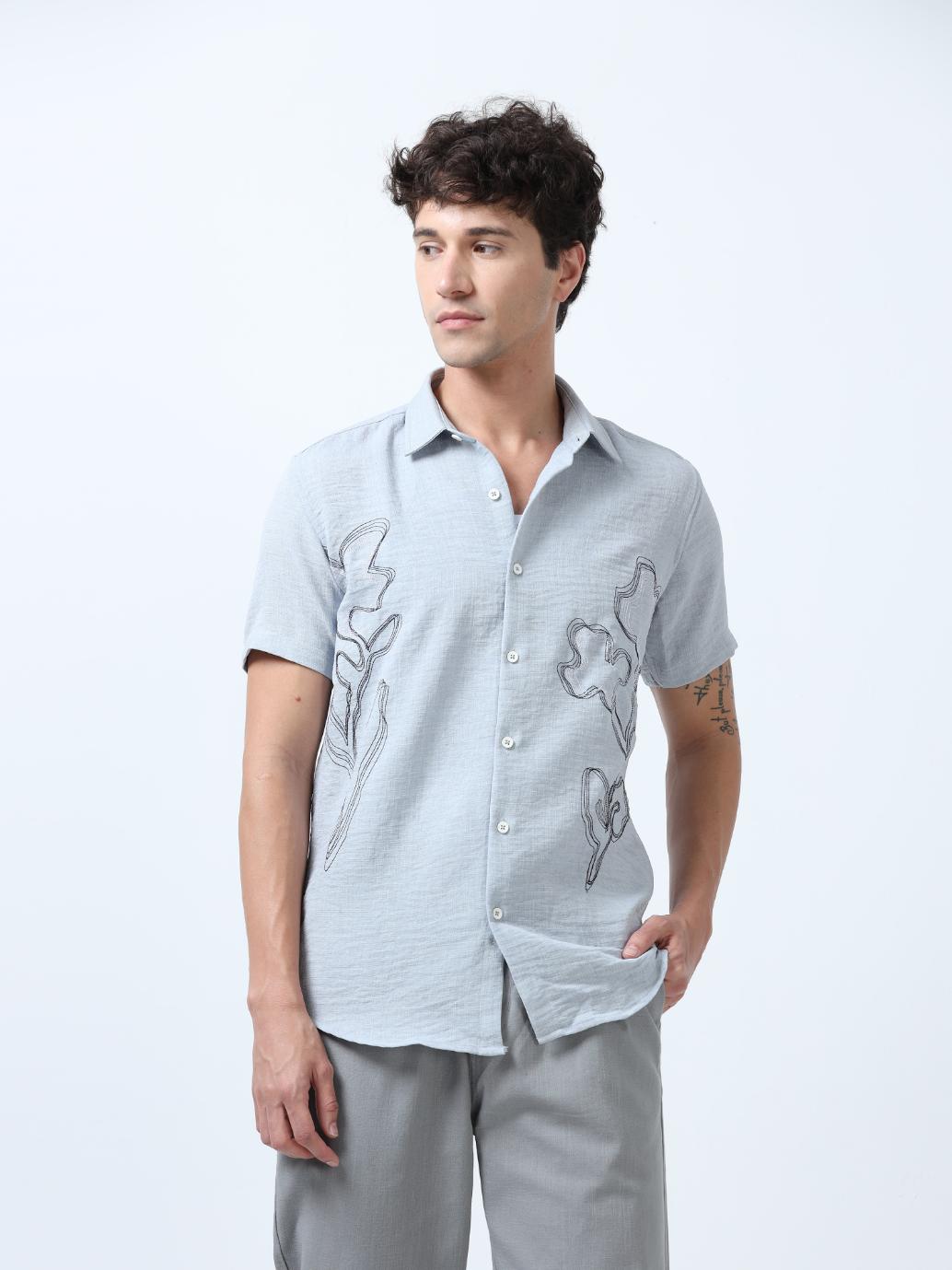 Grey Decorative Art Embroidered Shirt