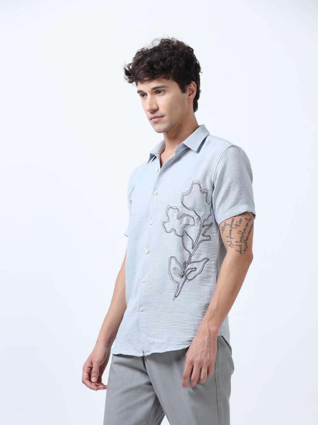 Grey Decorative Art Embroidered Shirt