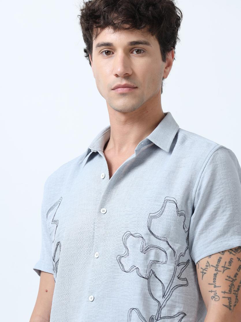Grey Decorative Art Embroidered Shirt