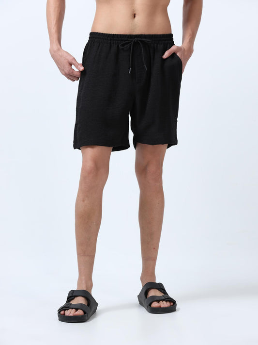 Black Textured Short