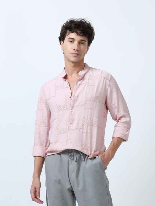 Allover Embroidered Pink Shirt
