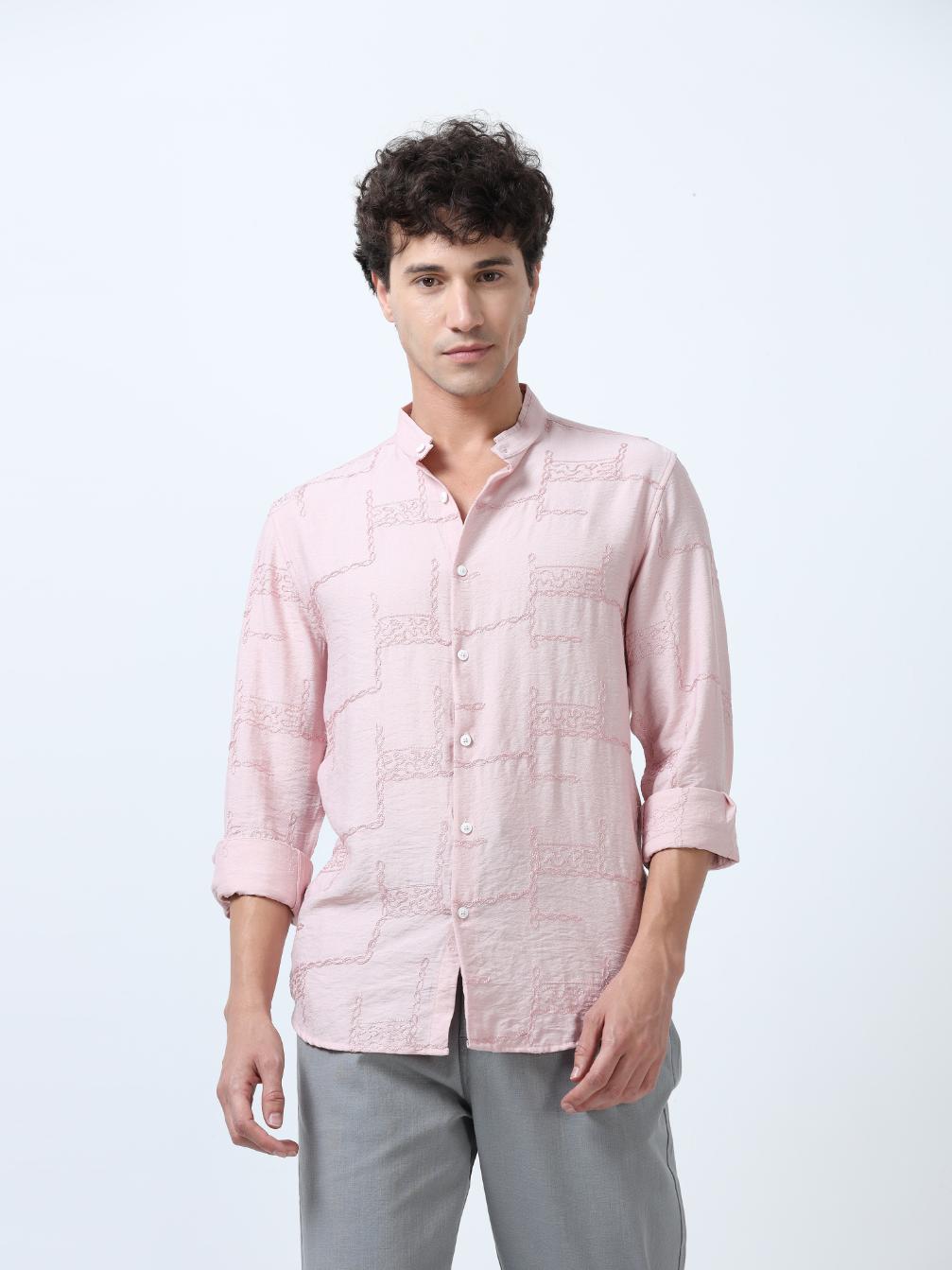 Allover Embroidered Pink Shirt