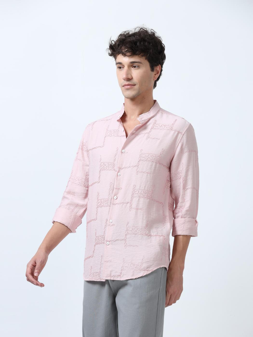 Allover Embroidered Pink Shirt