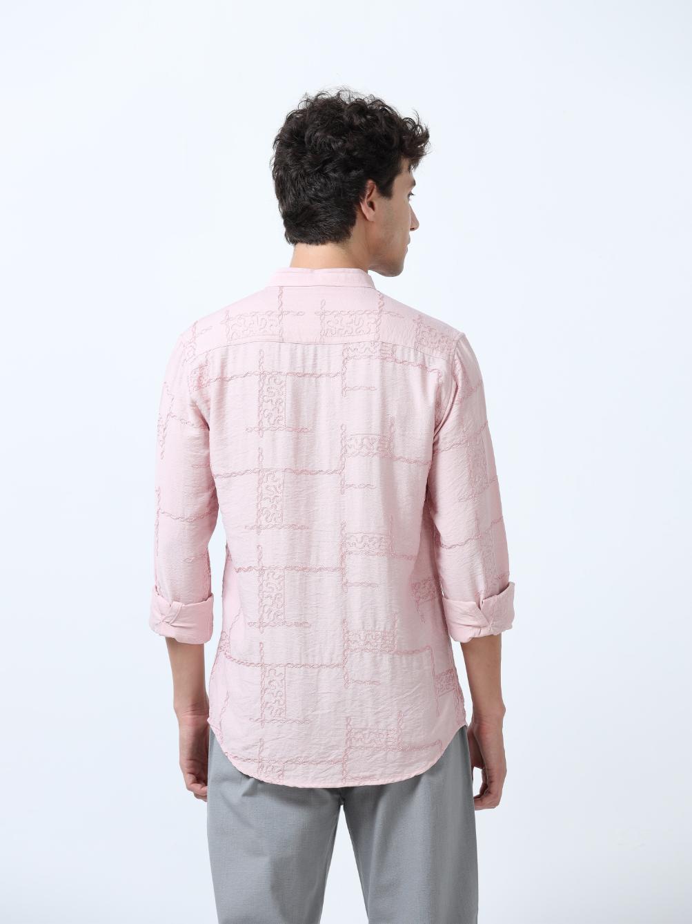 Allover Embroidered Pink Shirt