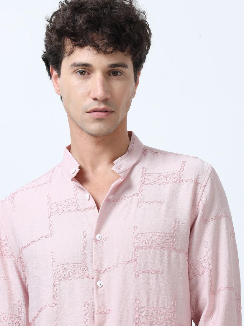 Allover Embroidered Pink Shirt