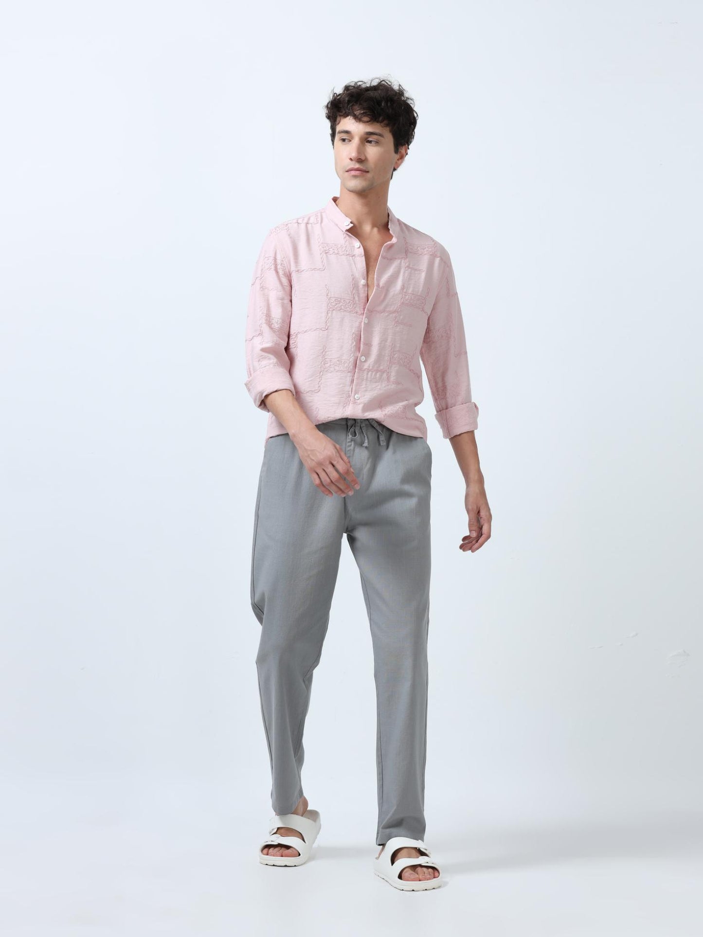 Allover Embroidered Pink Shirt