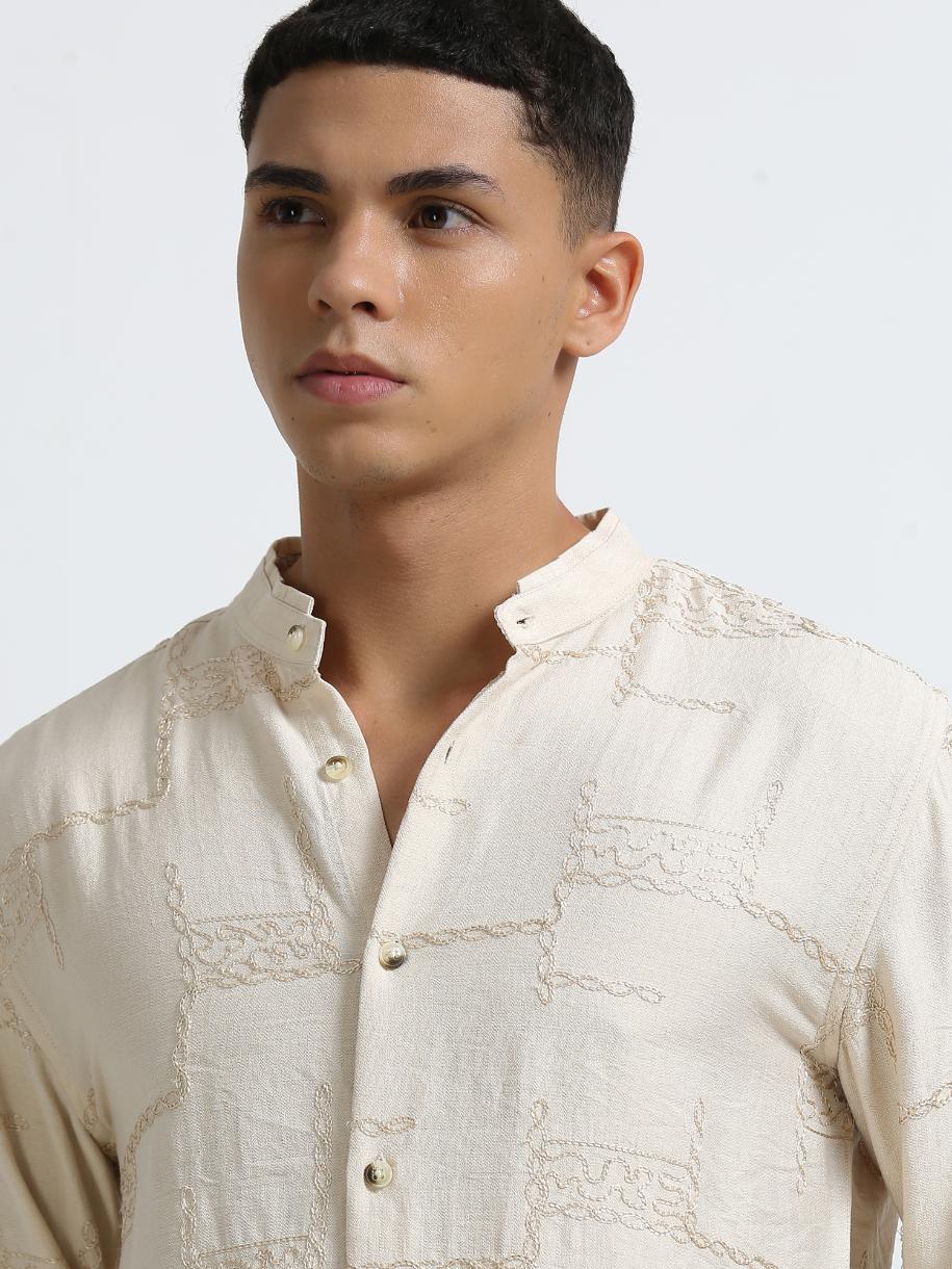 Allover Embroidered Yellow Shirt