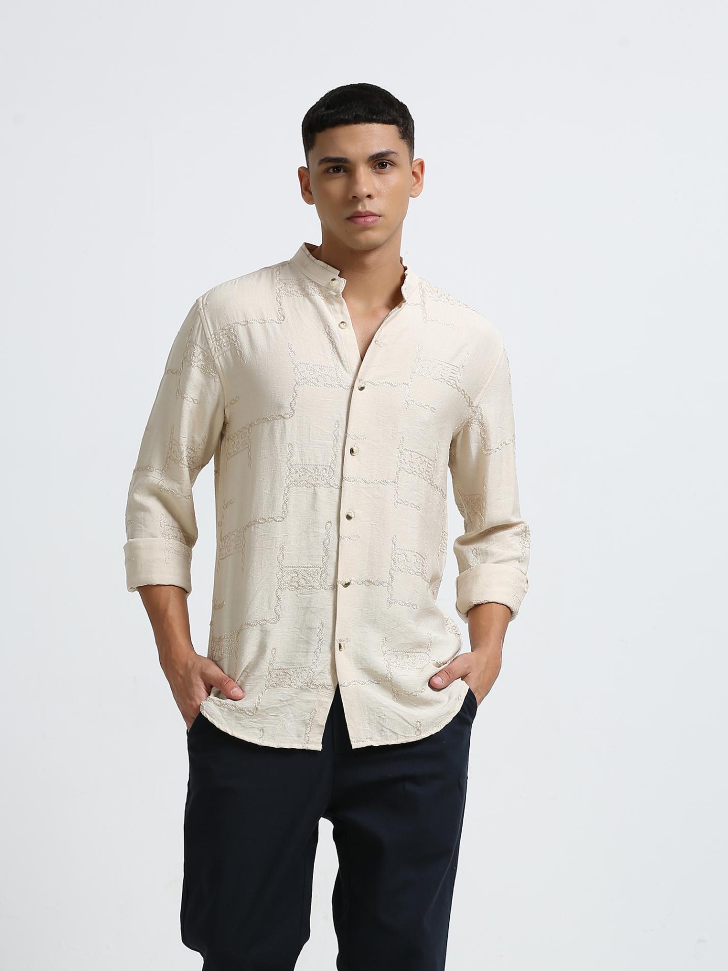 Allover Embroidered Yellow Shirt