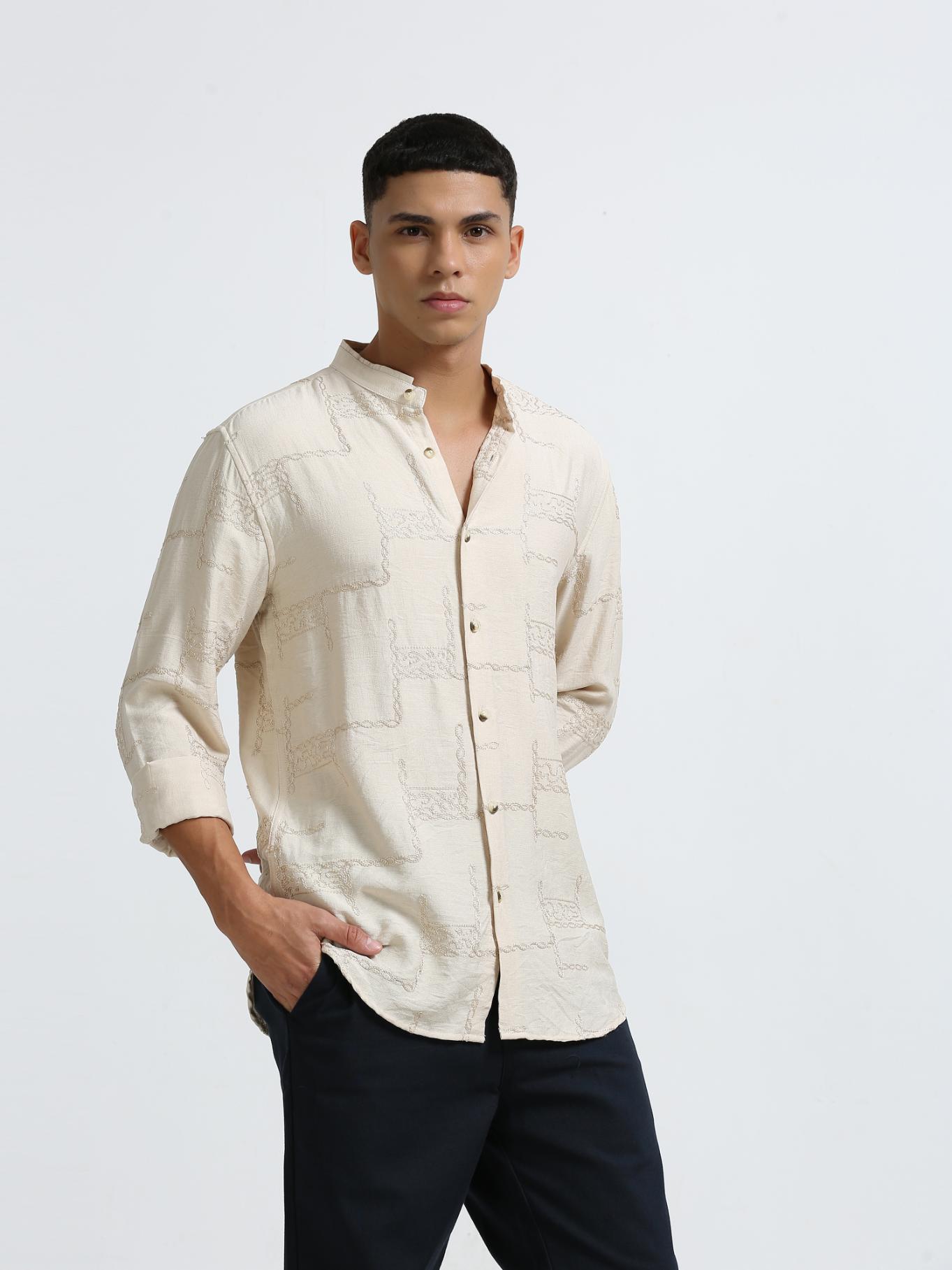 Allover Embroidered Yellow Shirt