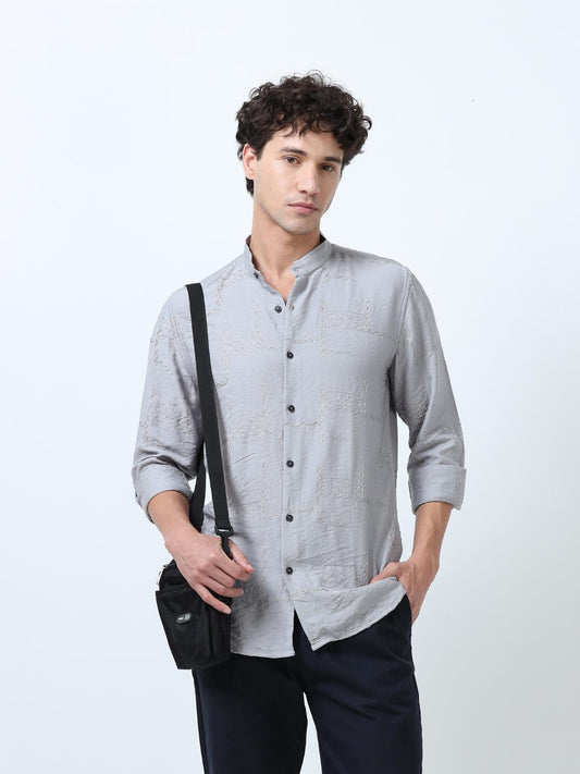Allover Embroidered Grey Shirt