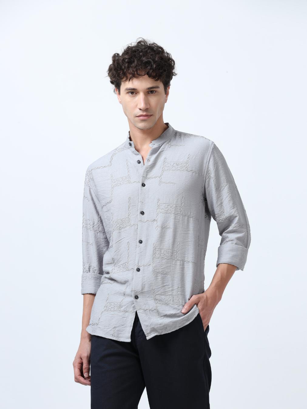 Allover Embroidered Grey Shirt