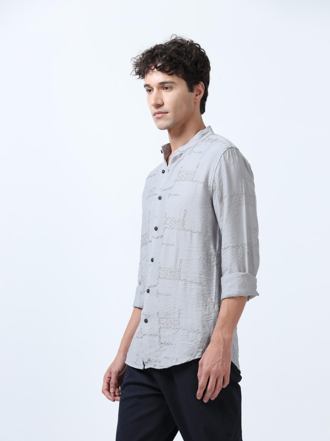 Allover Embroidered Grey Shirt