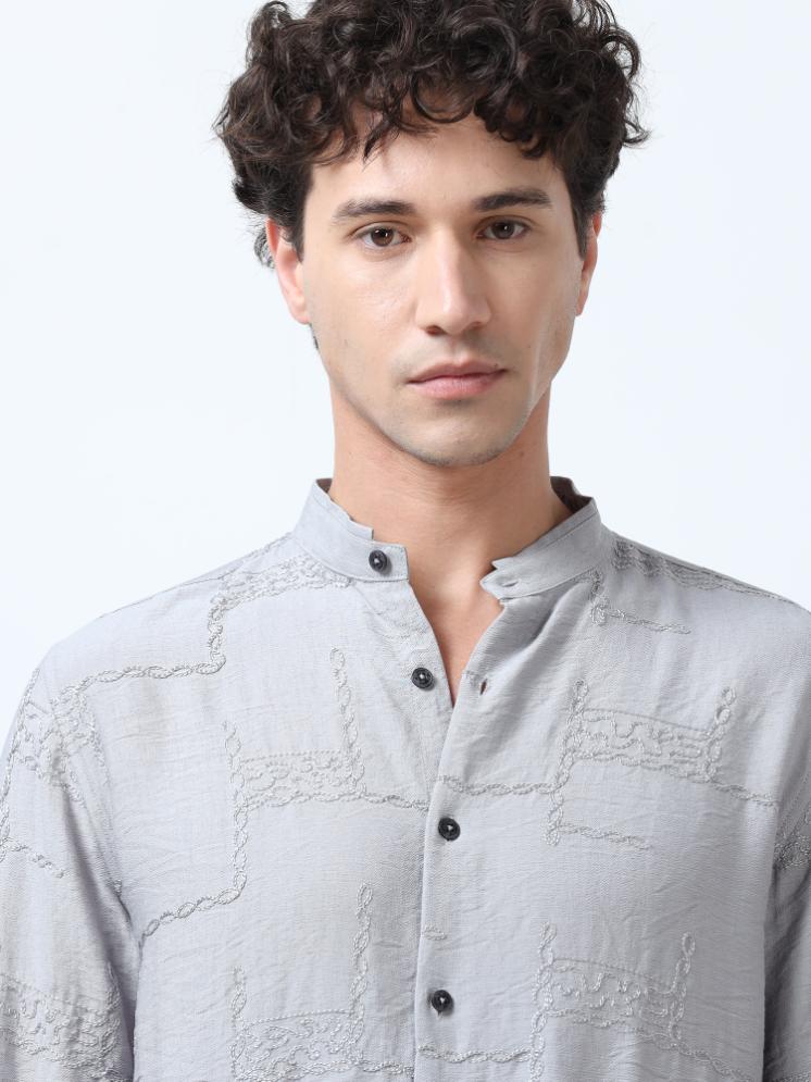 Allover Embroidered Grey Shirt