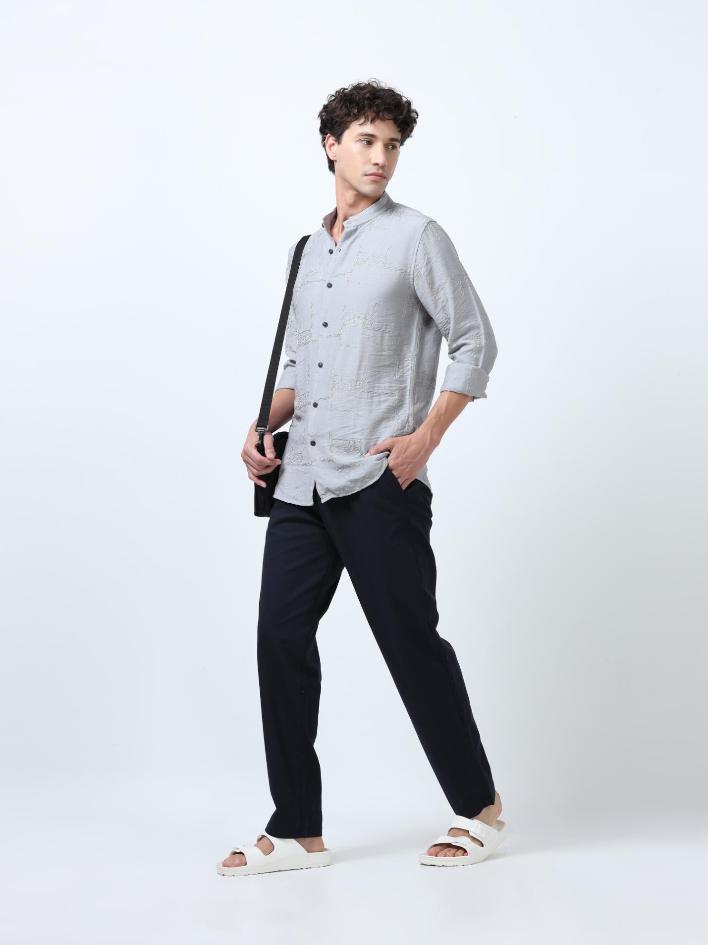 Allover Embroidered Grey Shirt
