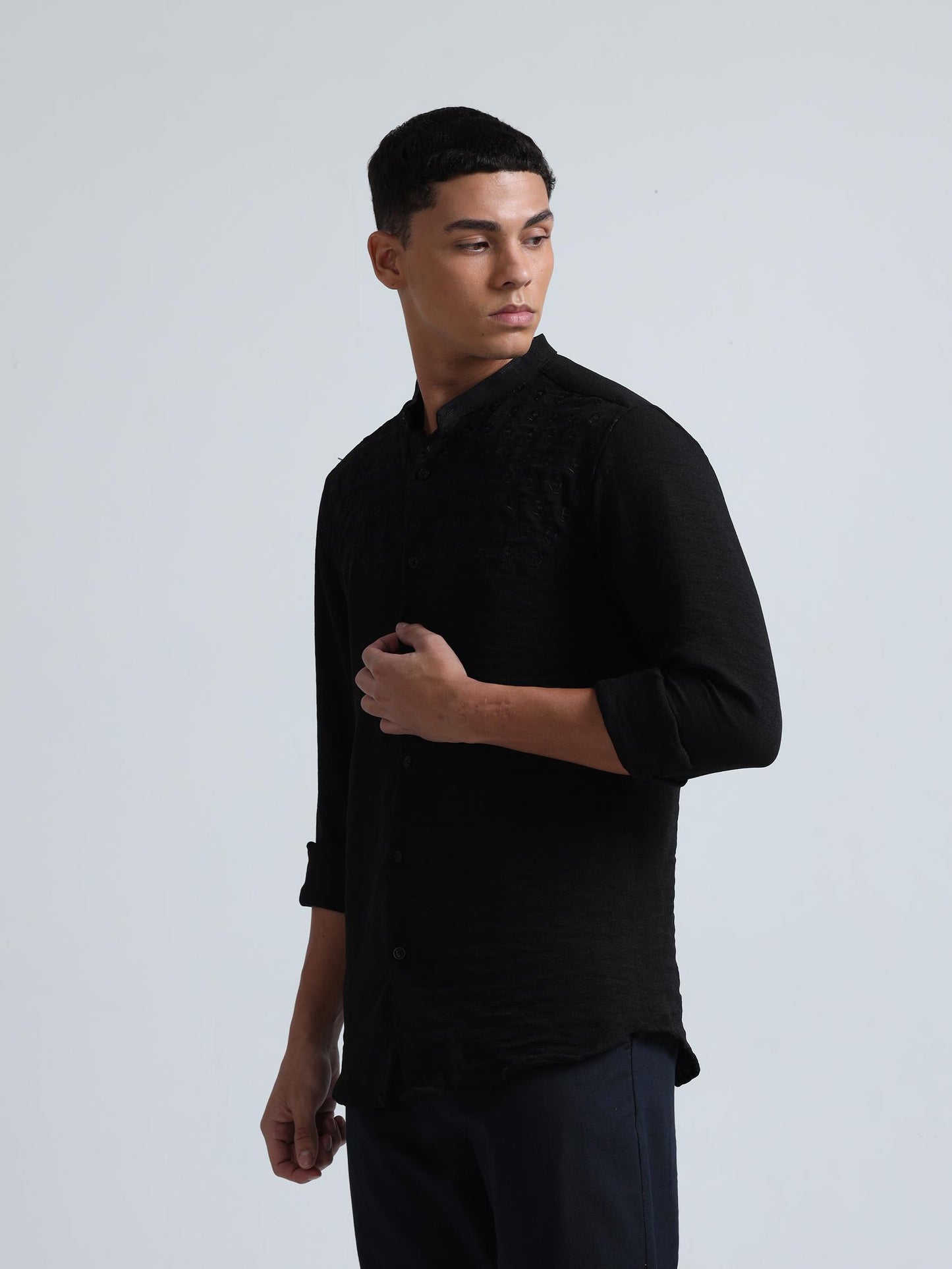 Chest Embroidered Black Shirt