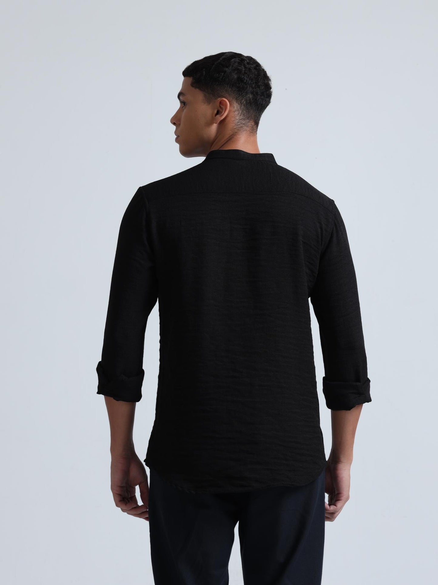 Chest Embroidered Black Shirt