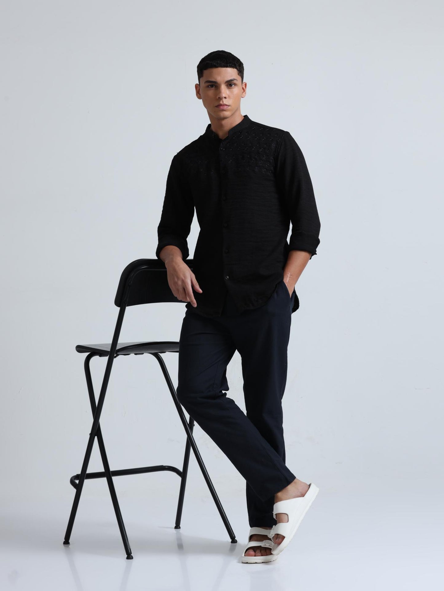 Chest Embroidered Black Shirt