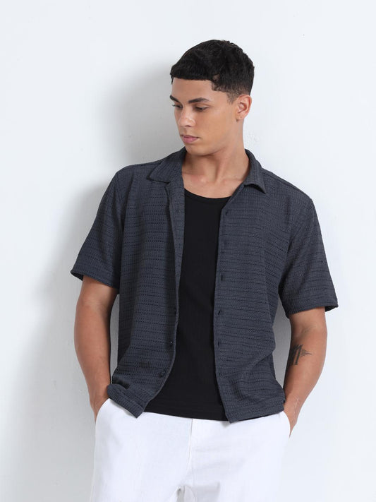 Grey Cuban Collar Knitted Shirt