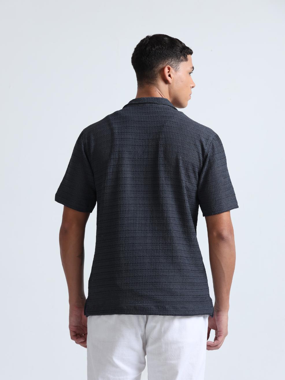 Grey Cuban Collar Knitted Shirt