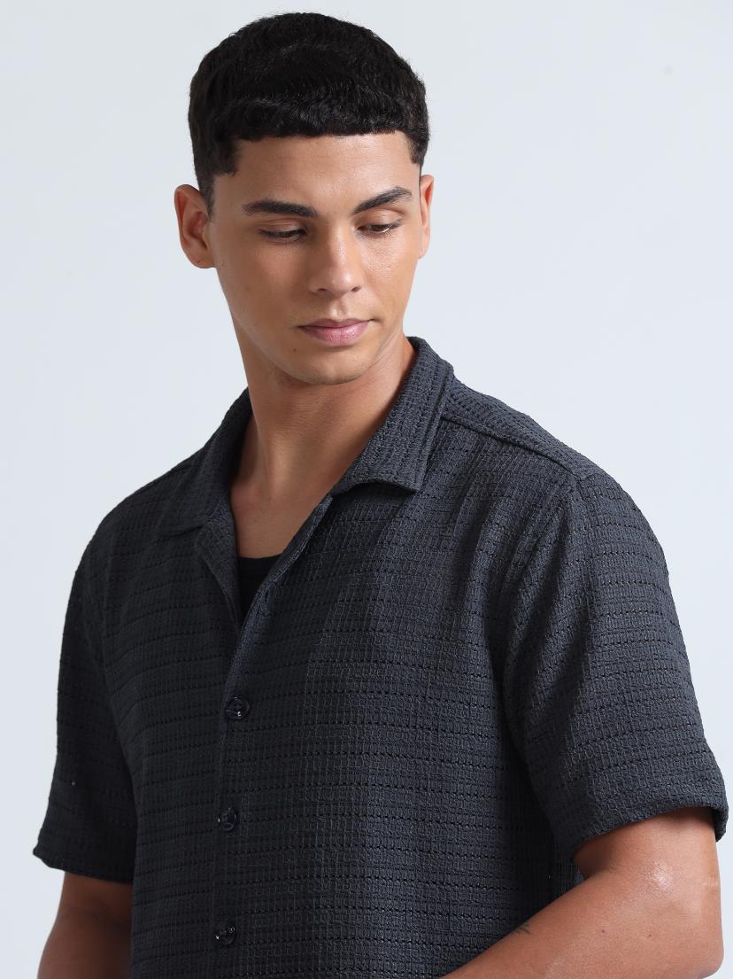 Grey Cuban Collar Knitted Shirt