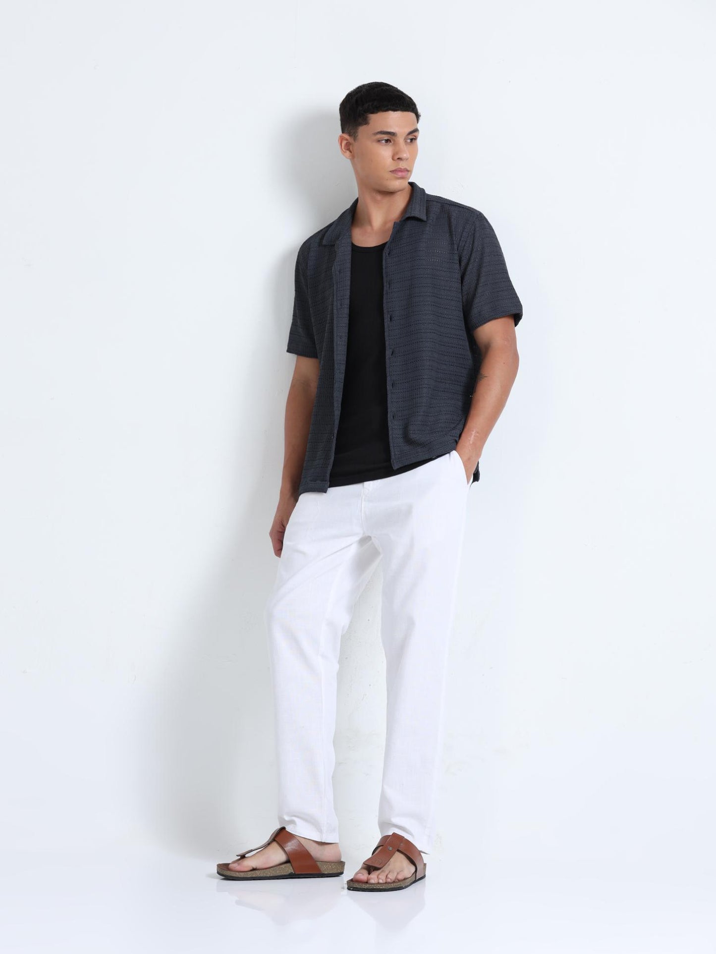 Grey Cuban Collar Knitted Shirt