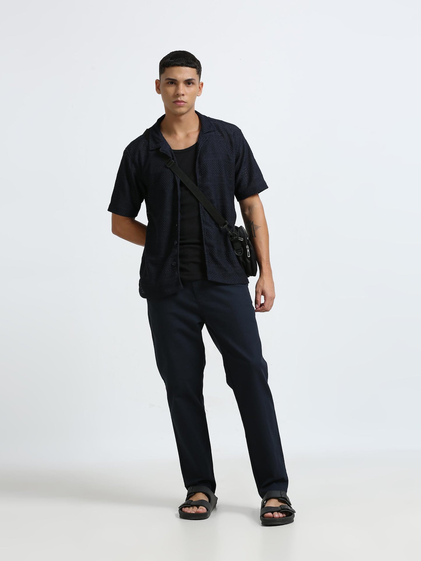 Blue Cuban Collar Knitted Shirt