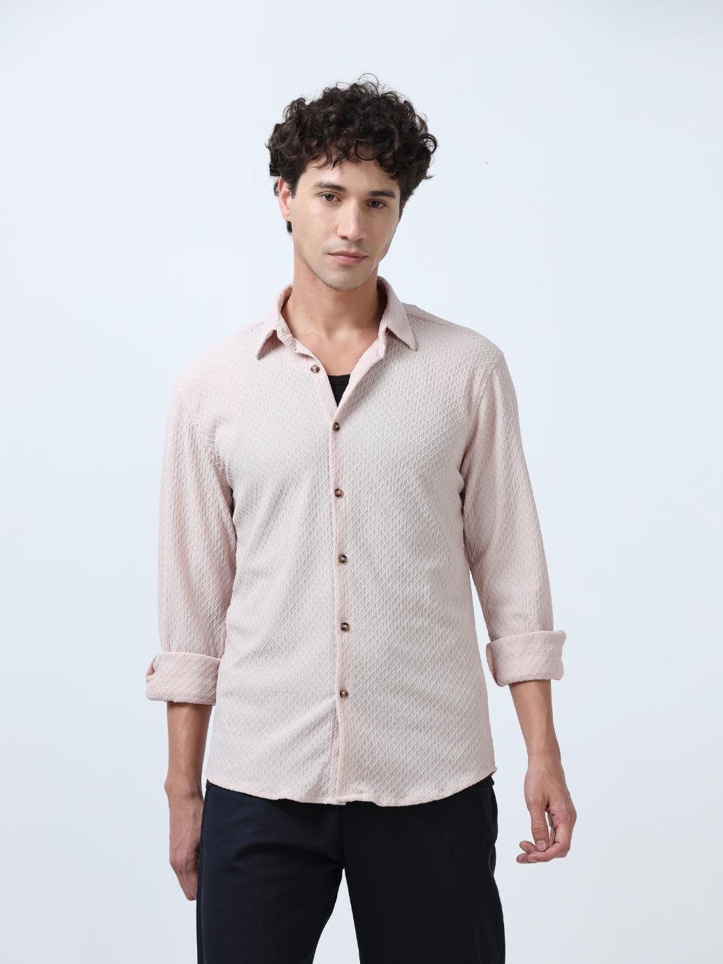 Pastel Pink Diamond Textured Shirt
