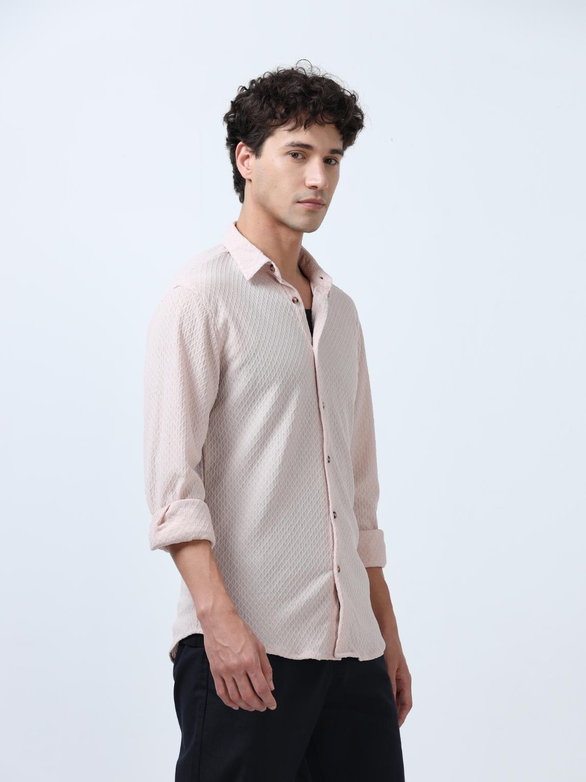 Pastel Pink Diamond Textured Shirt