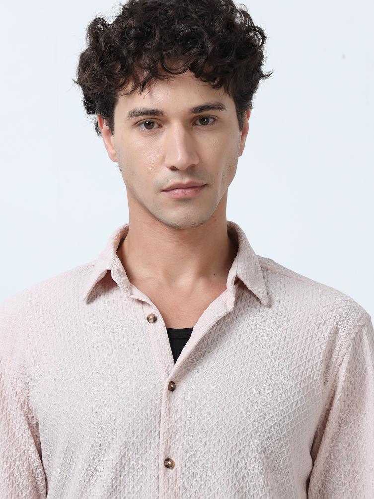 Pastel Pink Diamond Textured Shirt