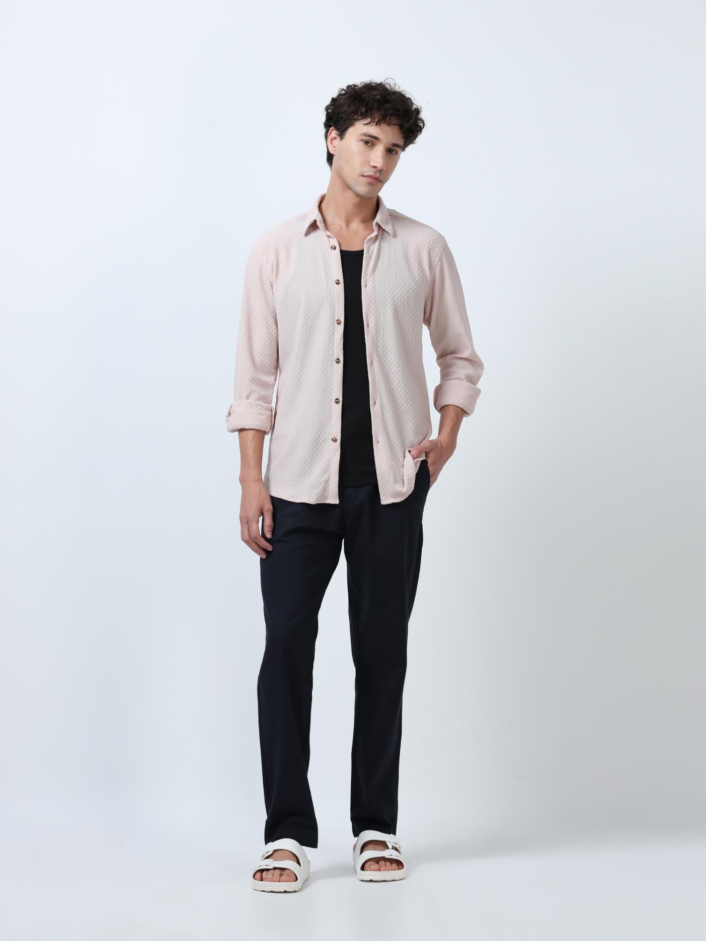 Pastel Pink Diamond Textured Shirt