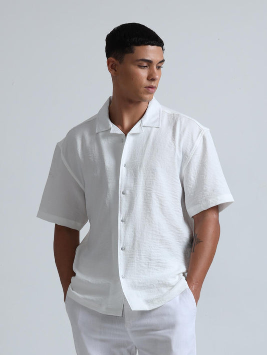 White Cuban Collar Oversized Shirt