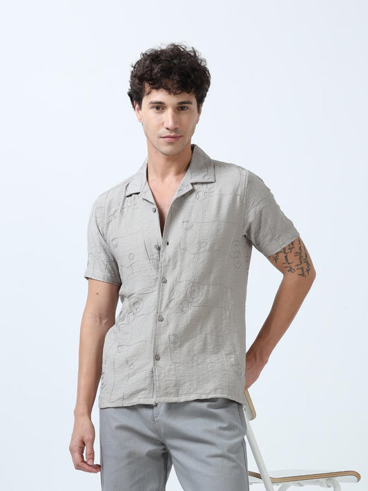 Grey Allover Embroidered Textured Shirt