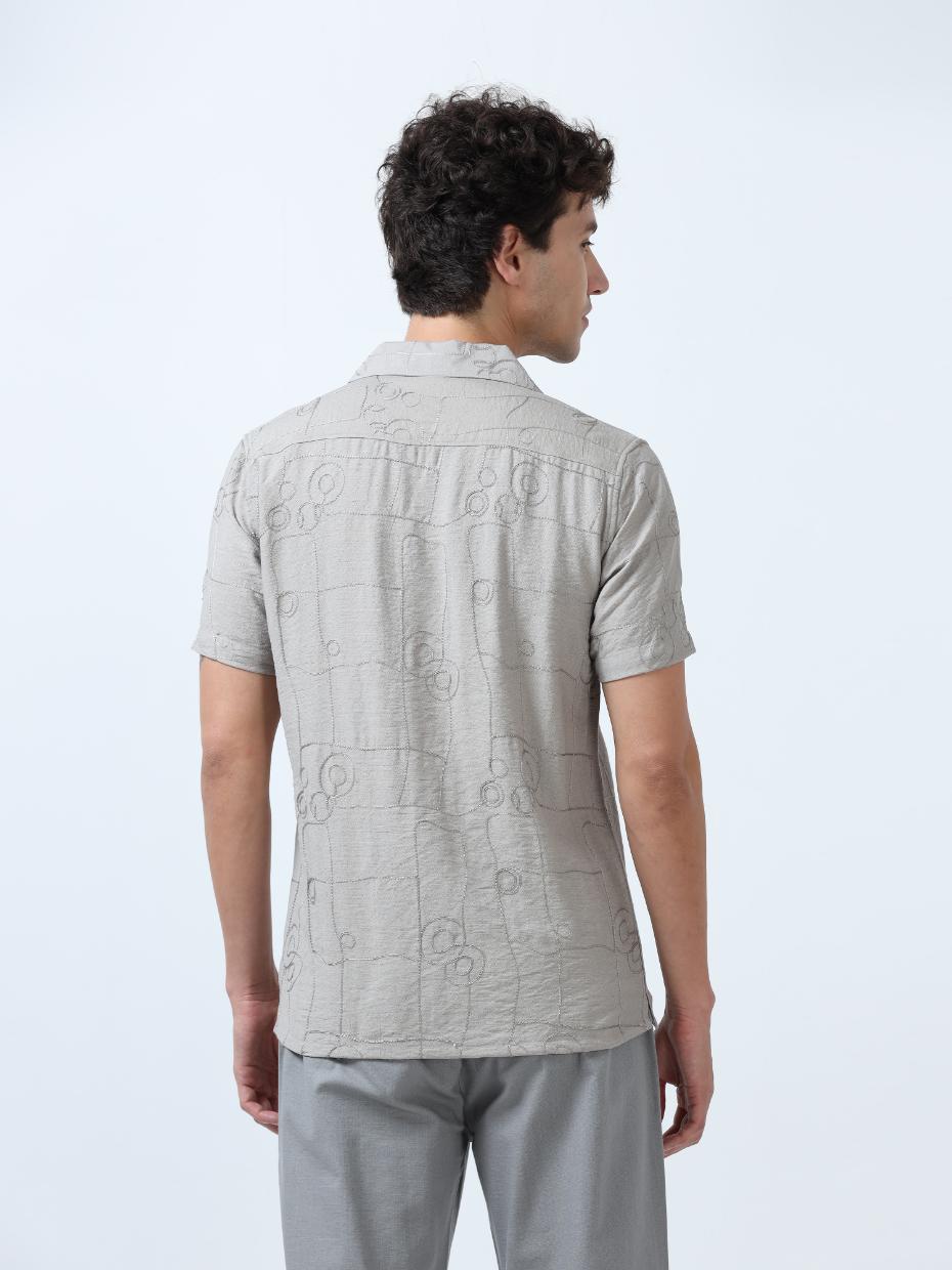 Grey Allover Embroidered Textured Shirt