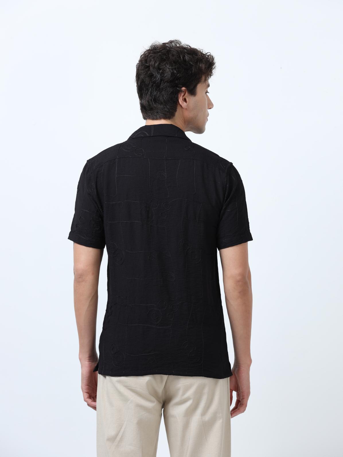 Black Allover Embroidered Textured Shirt