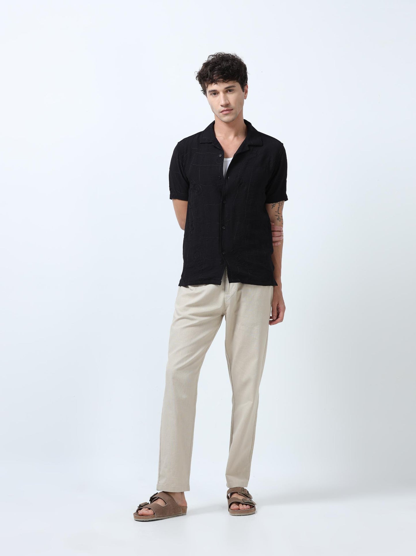 Black Allover Embroidered Textured Shirt