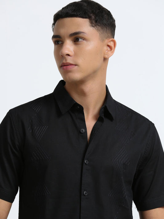 Black Side Panelled Embroidered Shirt