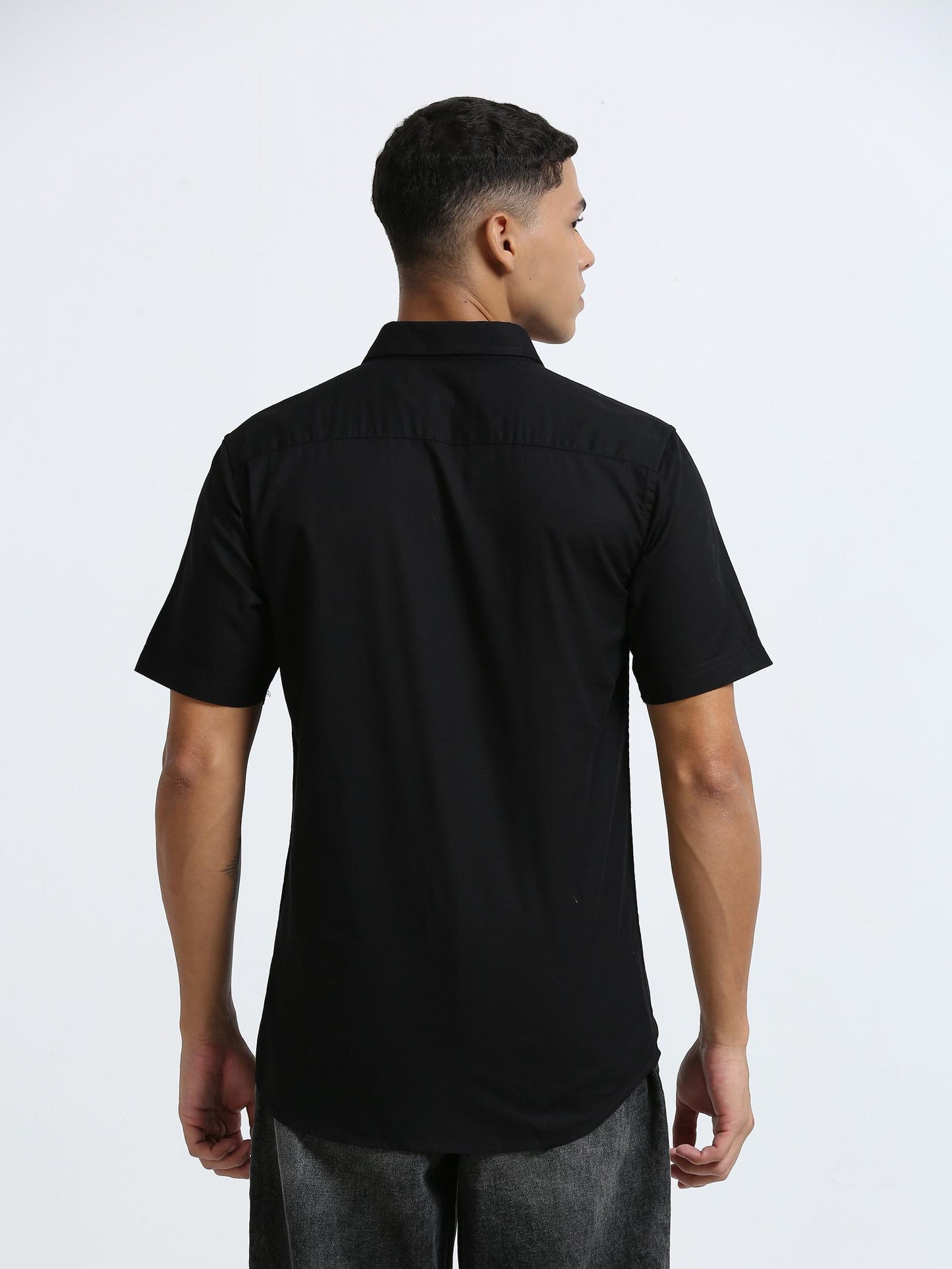Black Side Panelled Embroidered Shirt