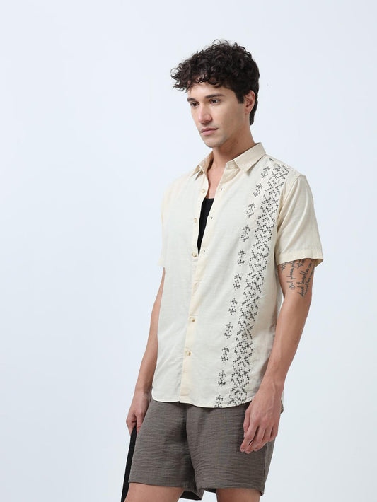 Off WhiteSide Panelled Embroidered Shirt