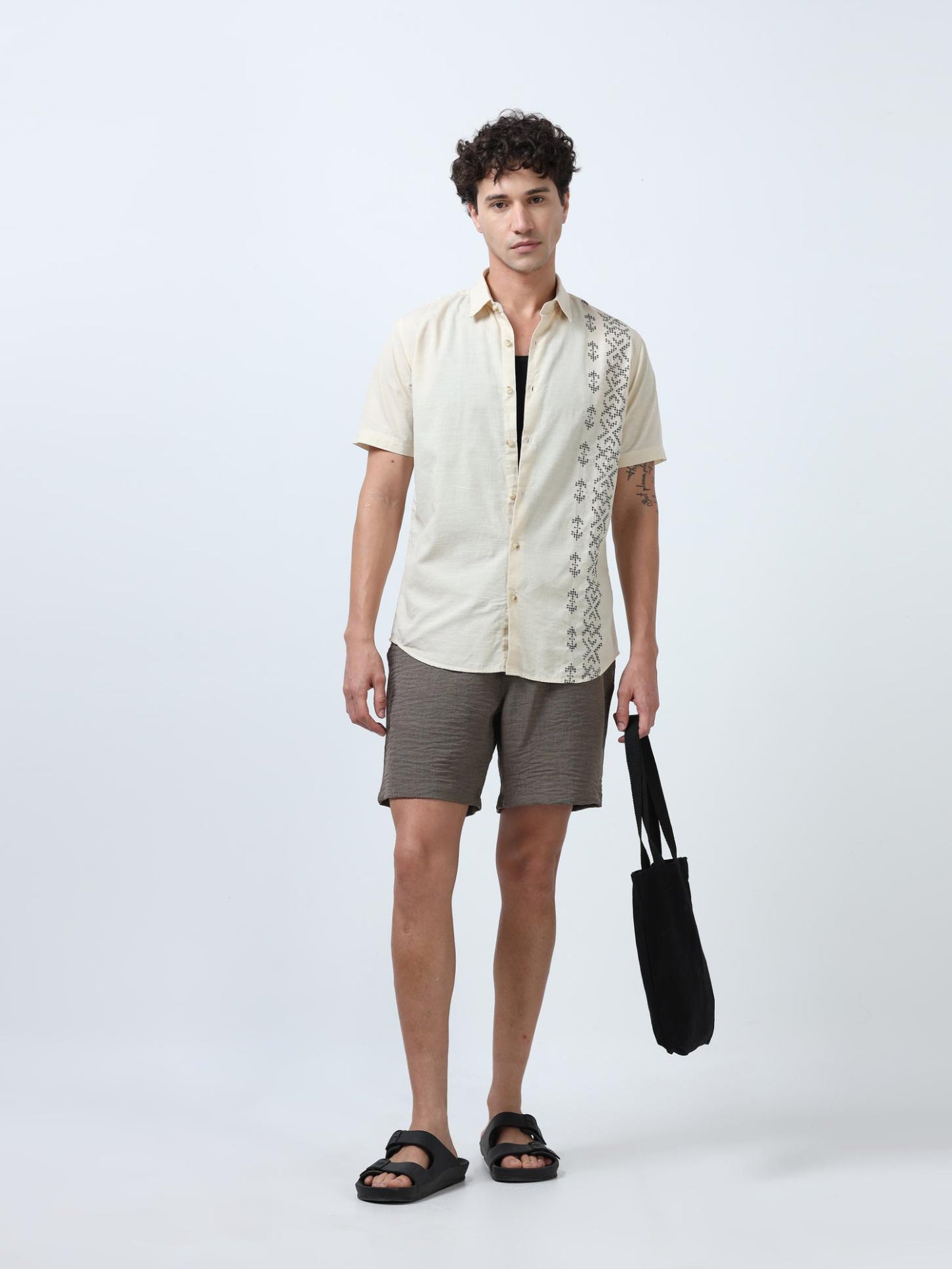 Off WhiteSide Panelled Embroidered Shirt
