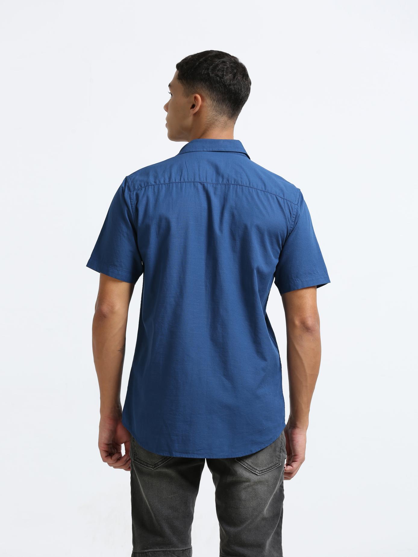Blue Side Panelled Embroidered Shirt