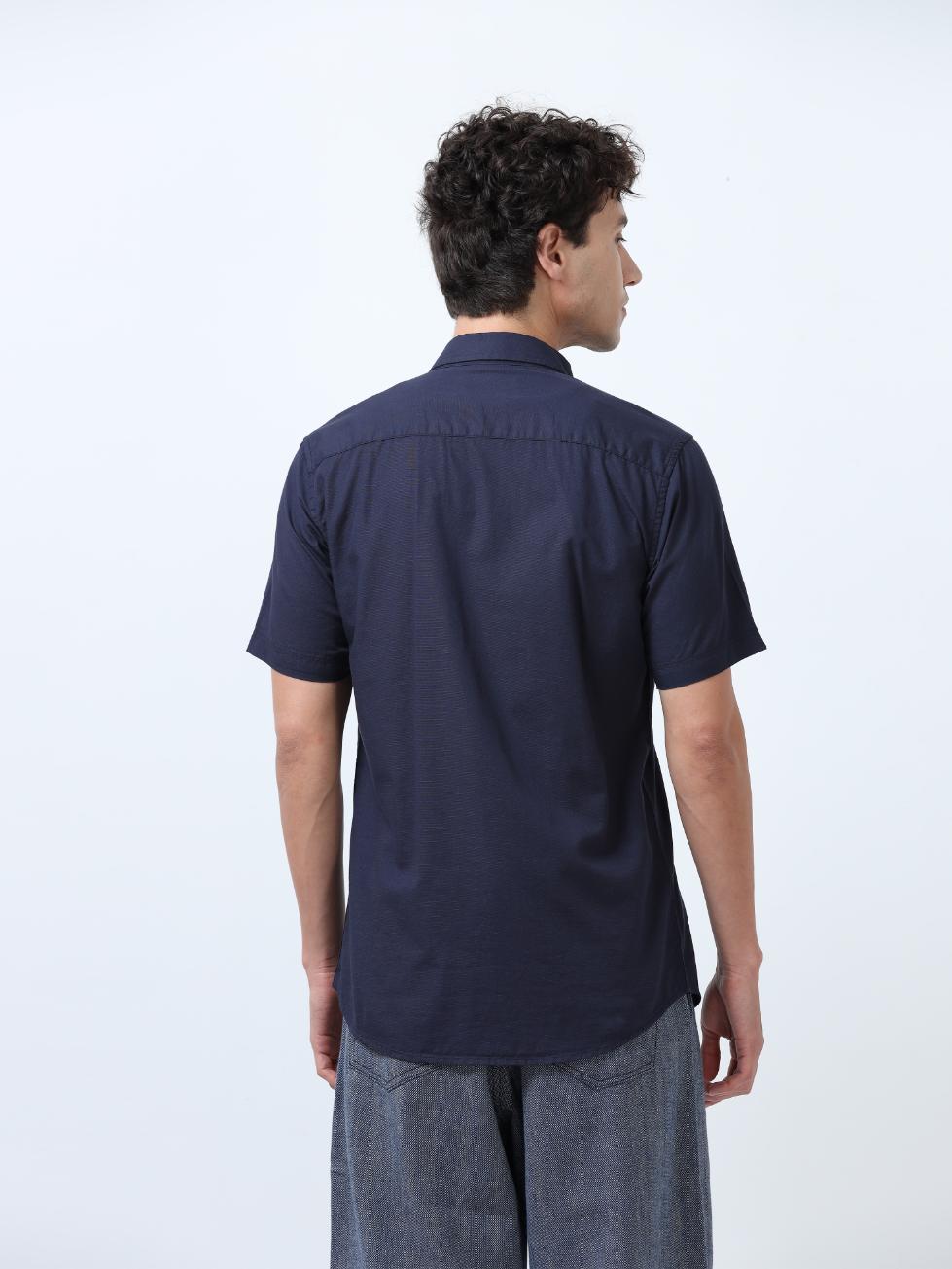 Blue Placement Embroidered Shirt