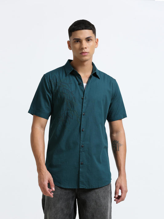 Green Placement Embroidered Shirt