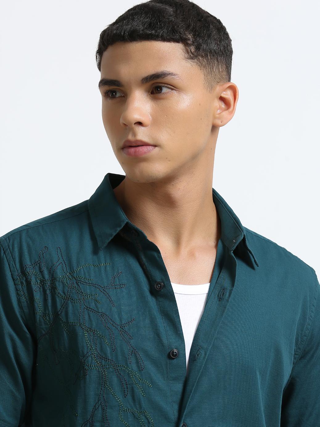 Green Placement Embroidered Shirt