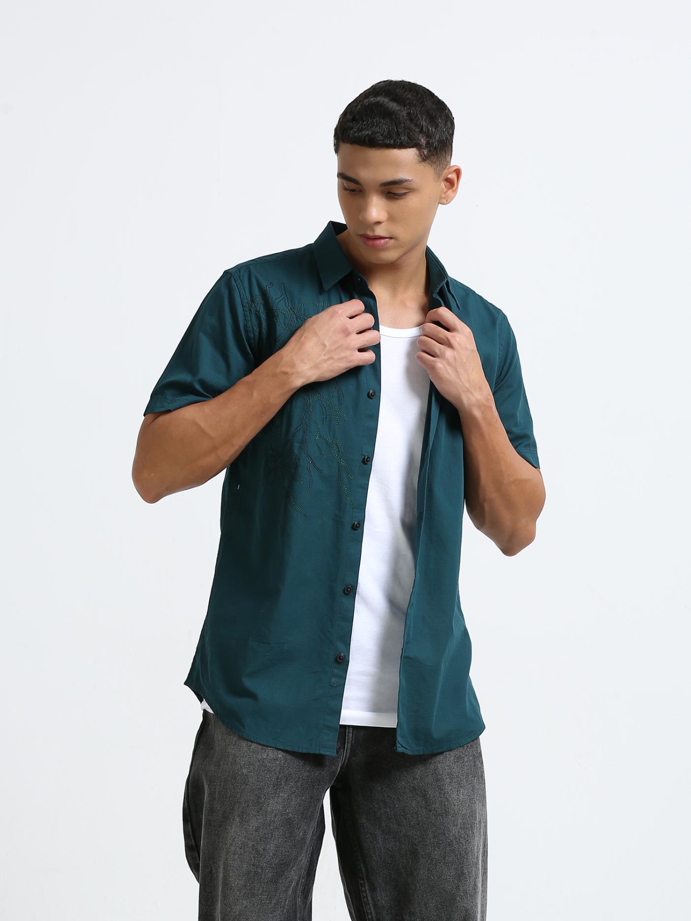 Green Placement Embroidered Shirt
