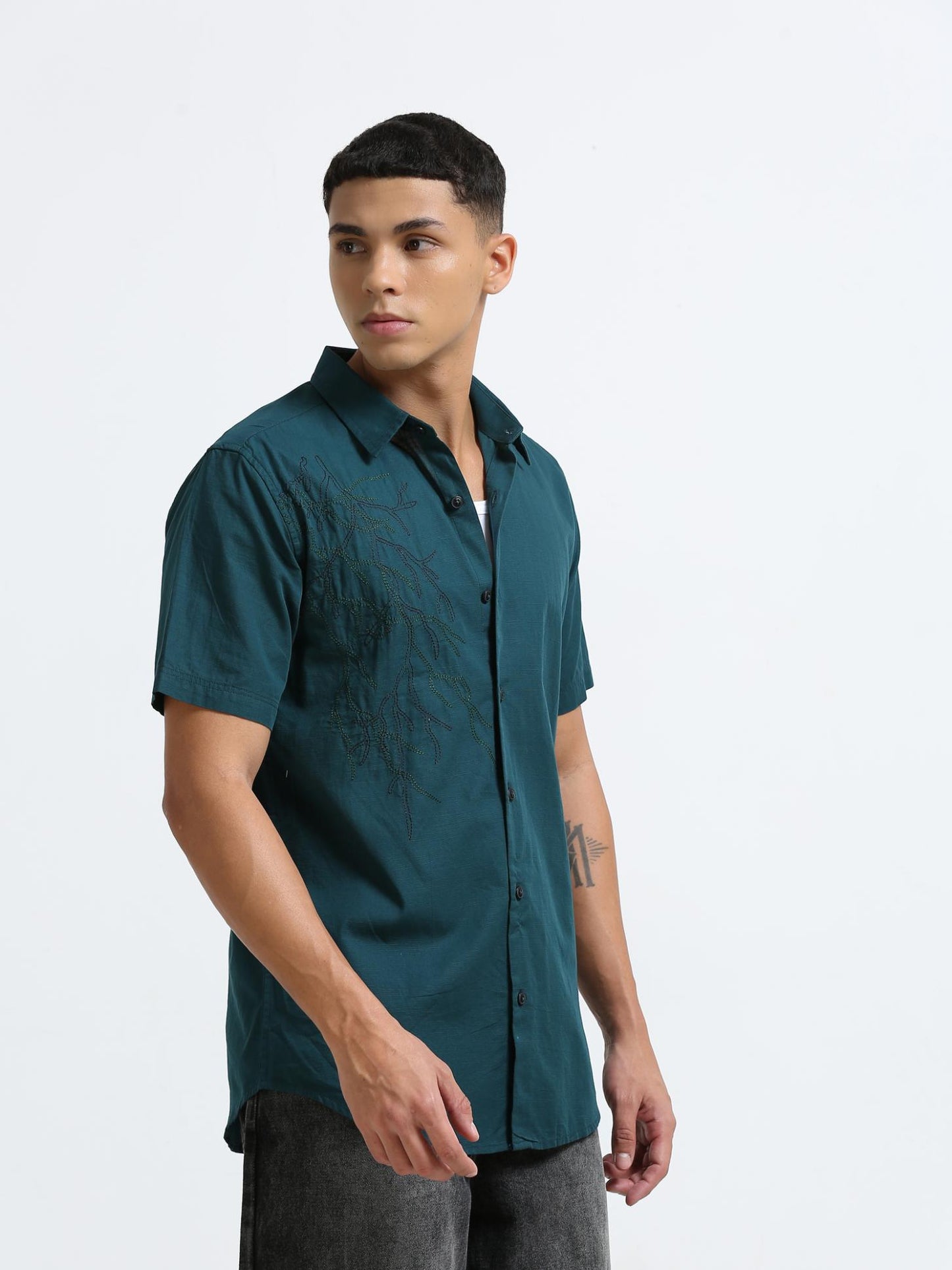 Green Placement Embroidered Shirt