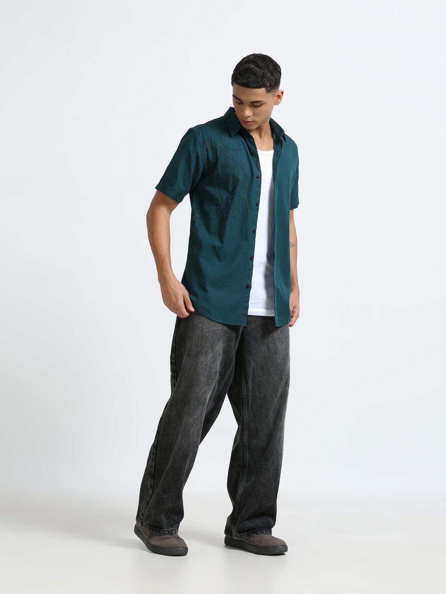 Green Placement Embroidered Shirt