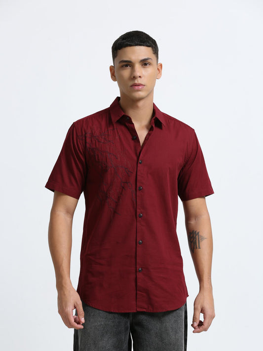 Maroon Placement Embroidered Shirt